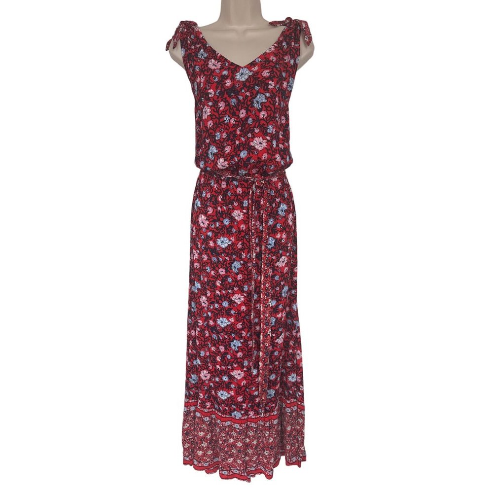 Westport Red Floral Maxi Dress with Blue Accents